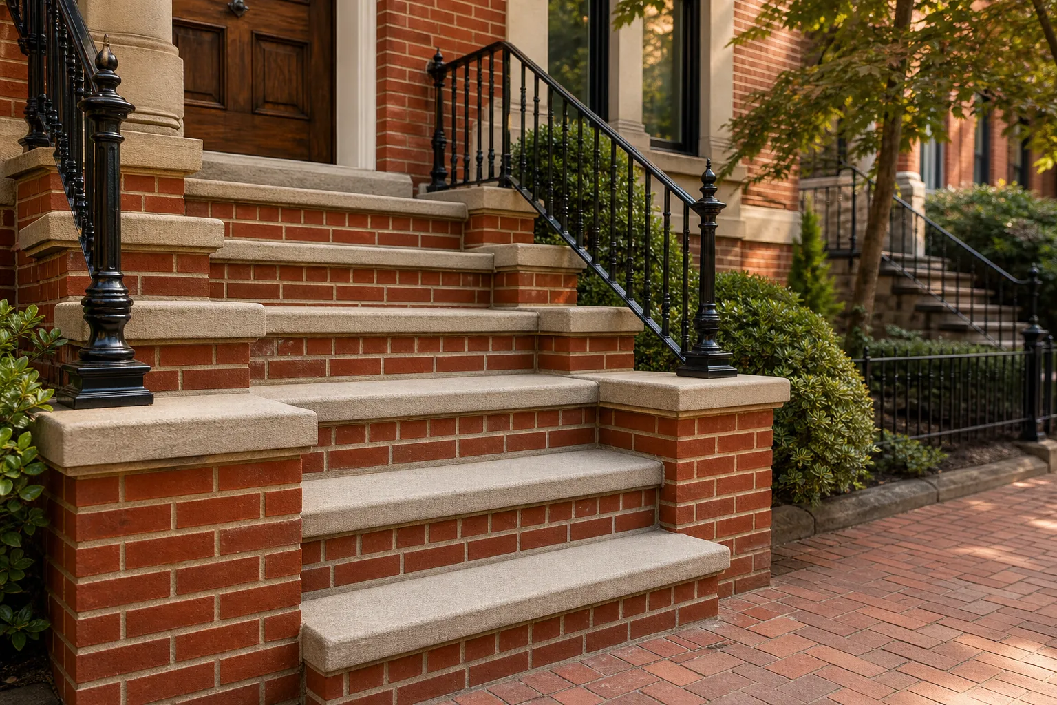 Brick steps installation on a Washington DC rowhouse entrance